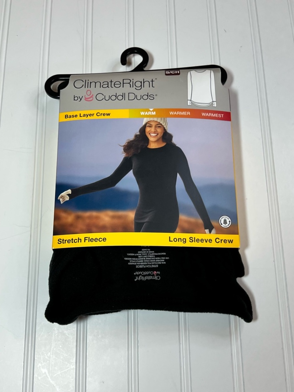 ClimateRight by Cuddl Duds Women's Size S Black Stretch Fleece Long Sleeve Crew